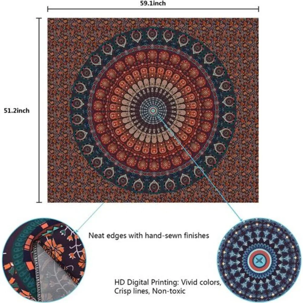 Bohemian Mandala Tapestry Hippie Tapestries Psychedelic Peacock Boho51.2ʺ × 59.1